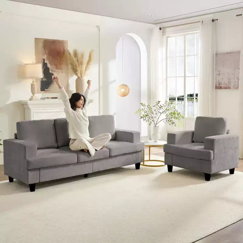 Mjkone 82Chenille 3-Seat Straight Sectional Sofa with 56''Armchair,2 Piece Living Room Sectional Sofa Furniture Sets