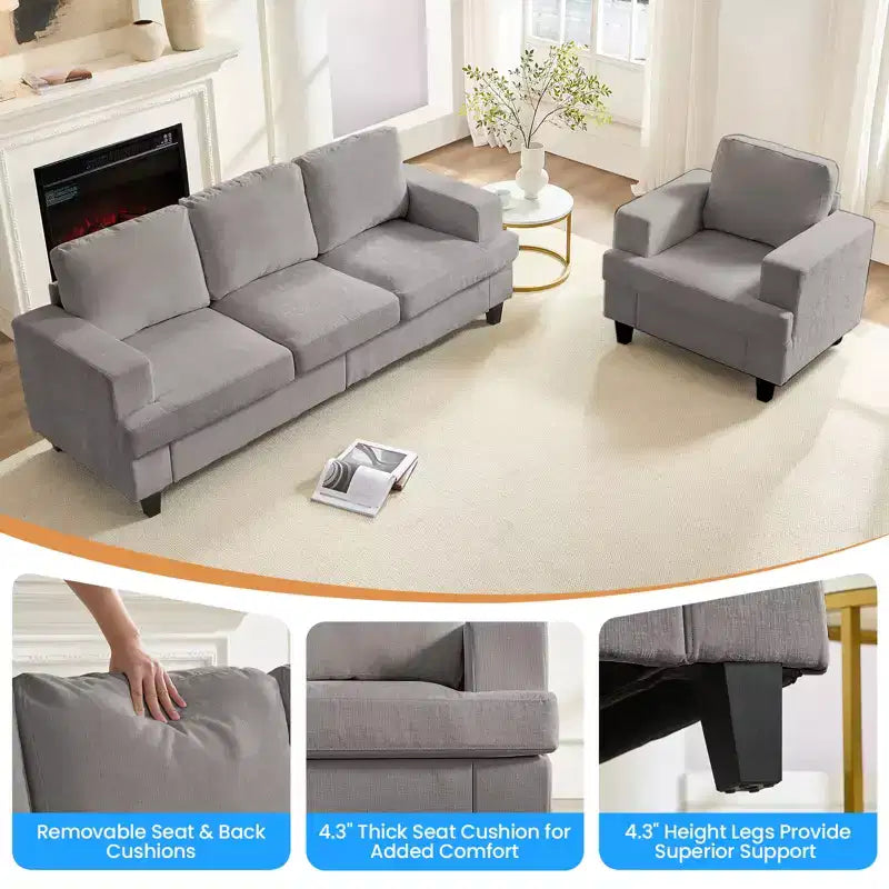 Mjkone 82Chenille 3-Seat Straight Sectional Sofa with 56''Armchair,2 Piece Living Room Sectional Sofa Furniture Sets