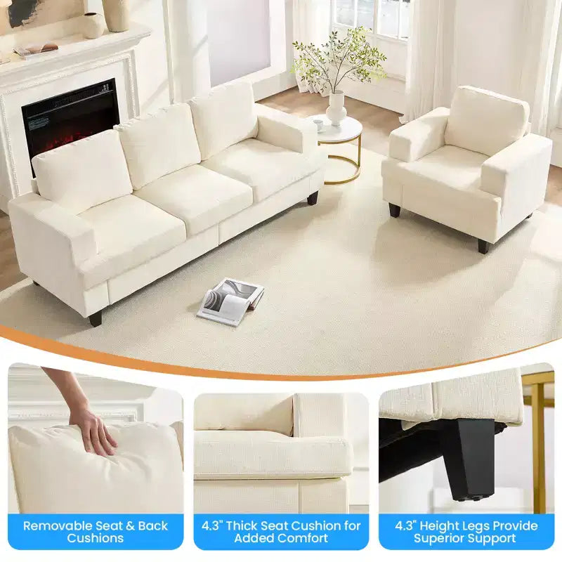 Mjkone 82Chenille 3-Seat Straight Sectional Sofa with 56''Armchair,2 Piece Living Room Sectional Sofa Furniture Sets