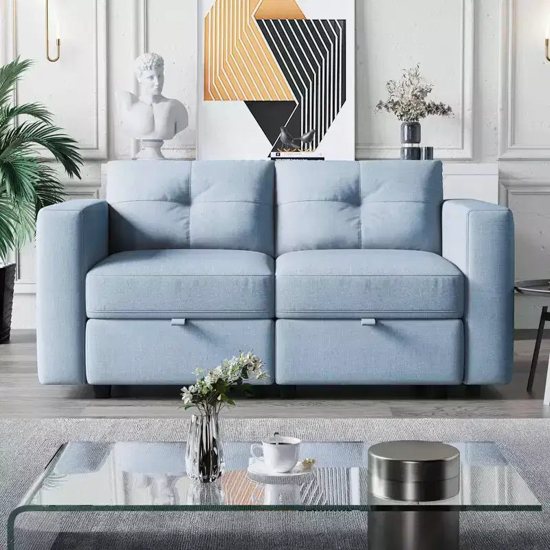 ATJafurn Upholstered Sectional Sofa With Storage, Sleeper Couches Square Arm Sofa For Living Room, Apartments and Small Space