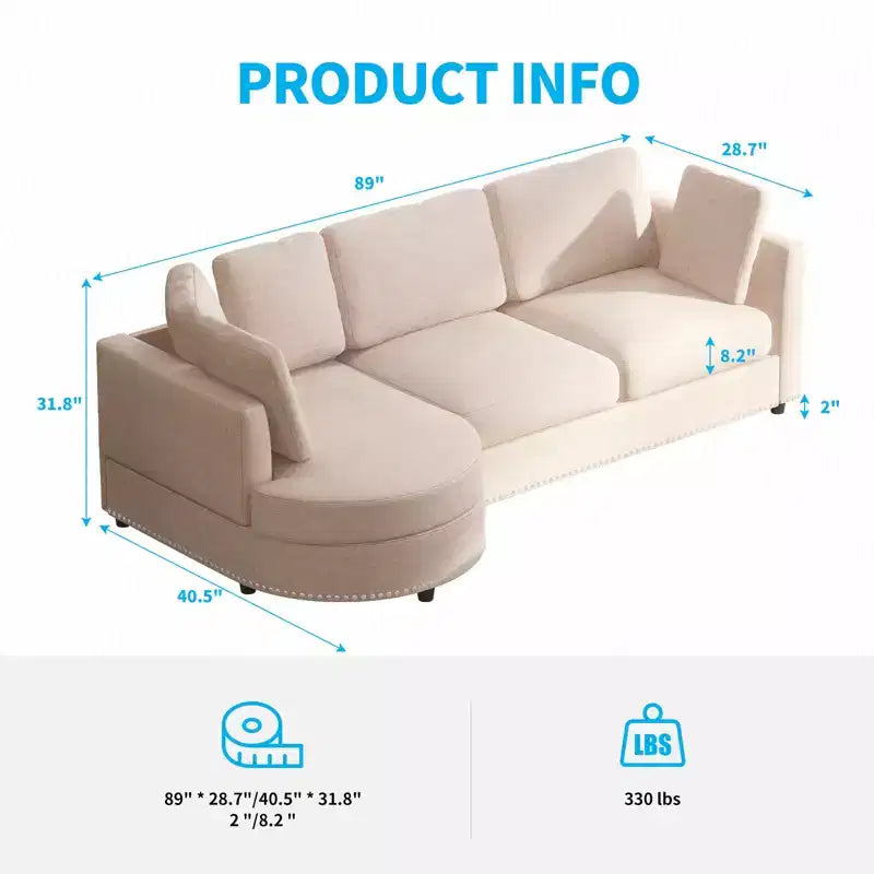 Mjkone Modern Small Cloud Couch, Living Room Minimalist Sofa, L Shaped Couch with Chaise