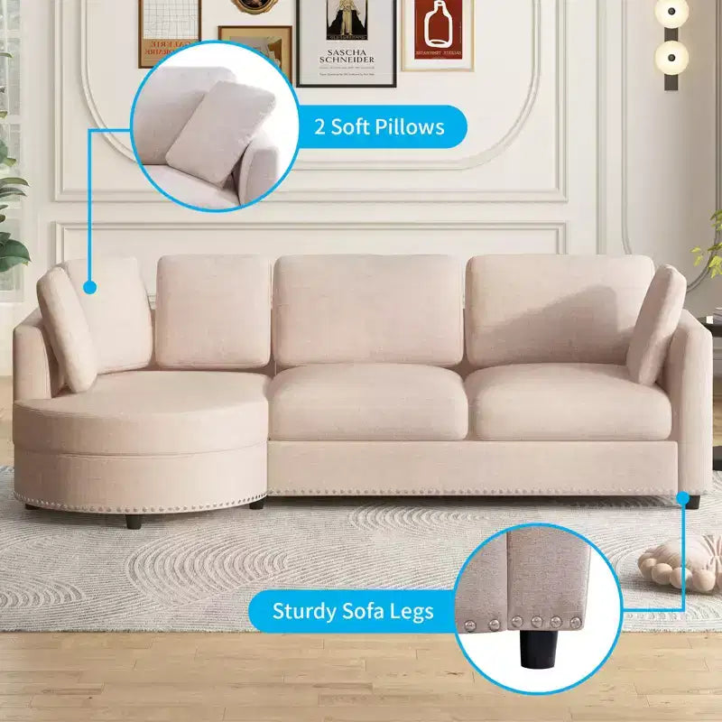 Mjkone Modern Small Cloud Couch, Living Room Minimalist Sofa, L Shaped Couch with Chaise