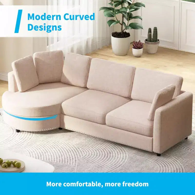 Mjkone Modern Small Cloud Couch, Living Room Minimalist Sofa, L Shaped Couch with Chaise