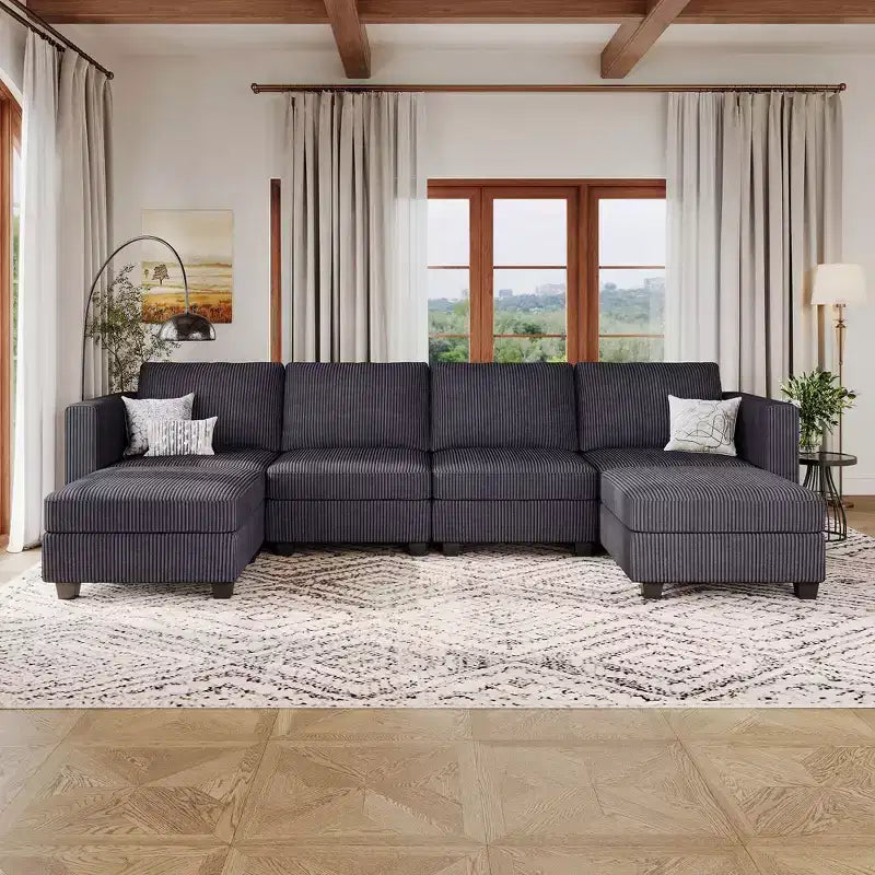 Belffin Modular U Shape Couch with Storage Ottoman Corduroy Sectional Couch with Chaise Convertible Modern Sectional Sofa Couch
