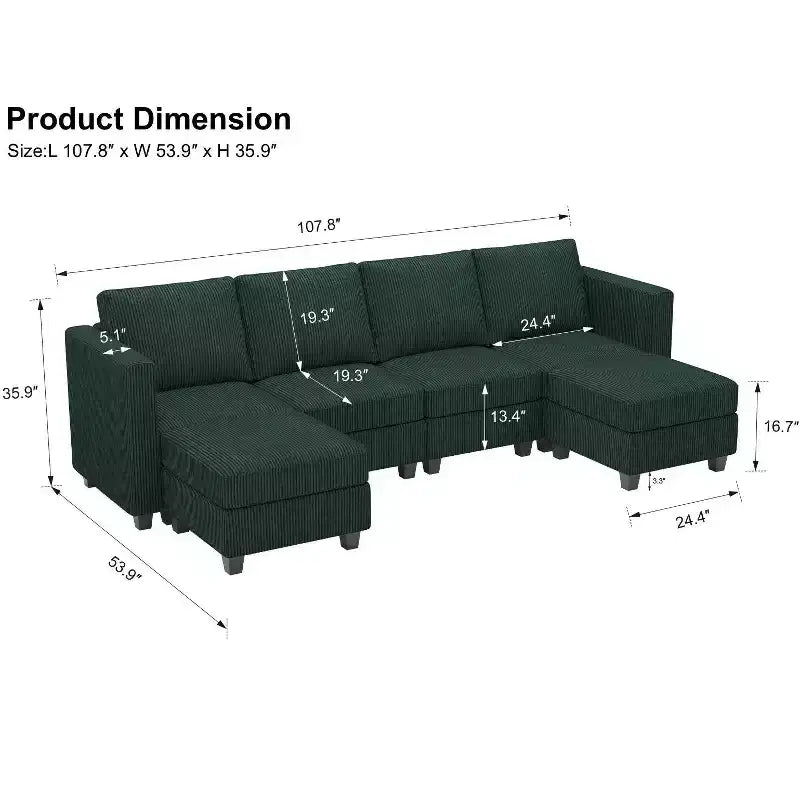 Belffin Modular U Shape Couch with Storage Ottoman Corduroy Sectional Couch with Chaise Convertible Modern Sectional Sofa Couch