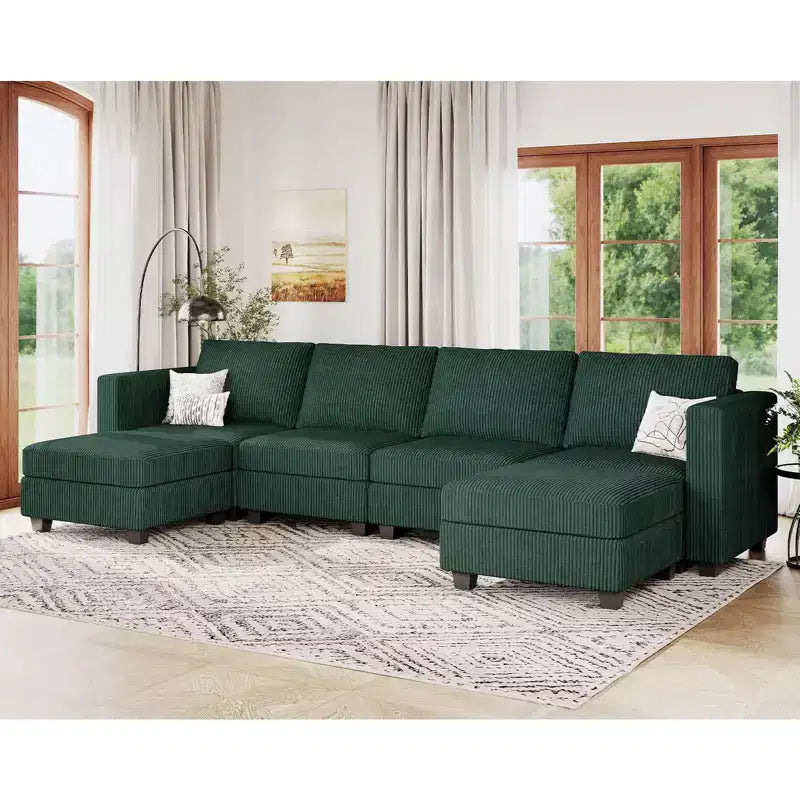 Belffin Modular U Shape Couch with Storage Ottoman Corduroy Sectional Couch with Chaise Convertible Modern Sectional Sofa Couch