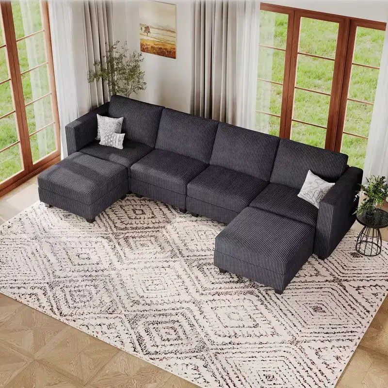 Belffin Modular U Shape Couch with Storage Ottoman Corduroy Sectional Couch with Chaise Convertible Modern Sectional Sofa Couch