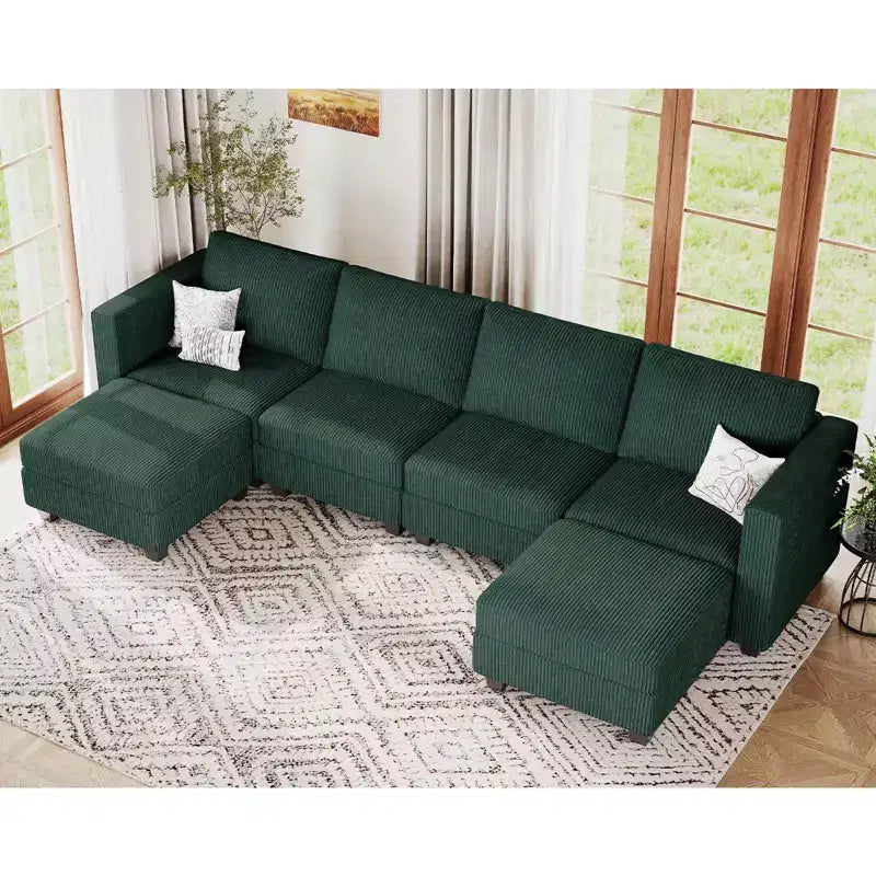 Belffin Modular U Shape Couch with Storage Ottoman Corduroy Sectional Couch with Chaise Convertible Modern Sectional Sofa Couch