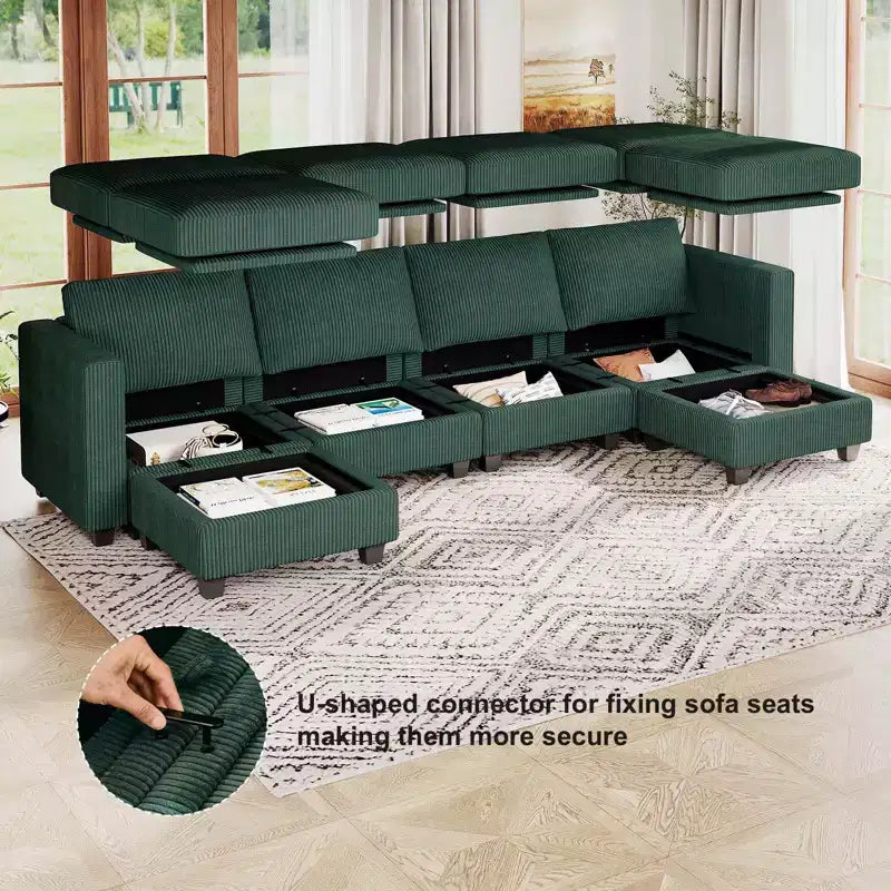 Belffin Modular U Shape Couch with Storage Ottoman Corduroy Sectional Couch with Chaise Convertible Modern Sectional Sofa Couch