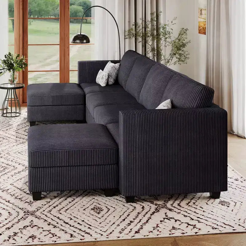 Belffin Modular U Shape Couch with Storage Ottoman Corduroy Sectional Couch with Chaise Convertible Modern Sectional Sofa Couch