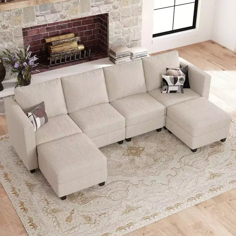 Belffin Modular U Shape Couch with Storage Ottoman Corduroy Sectional Couch with Chaise Convertible Modern Sectional Sofa Couch