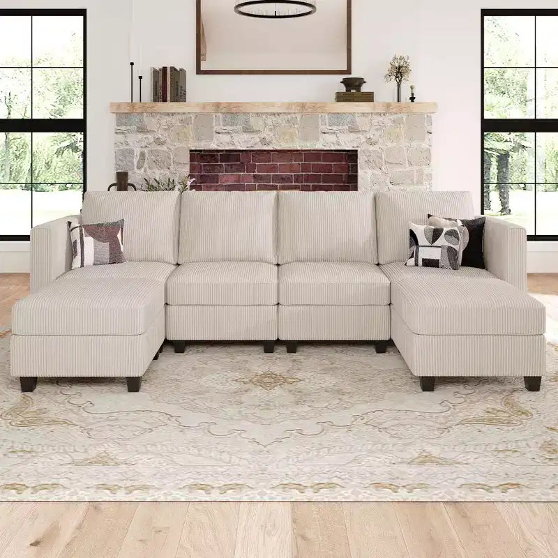 Belffin Modular U Shape Couch with Storage Ottoman Corduroy Sectional Couch with Chaise Convertible Modern Sectional Sofa Couch