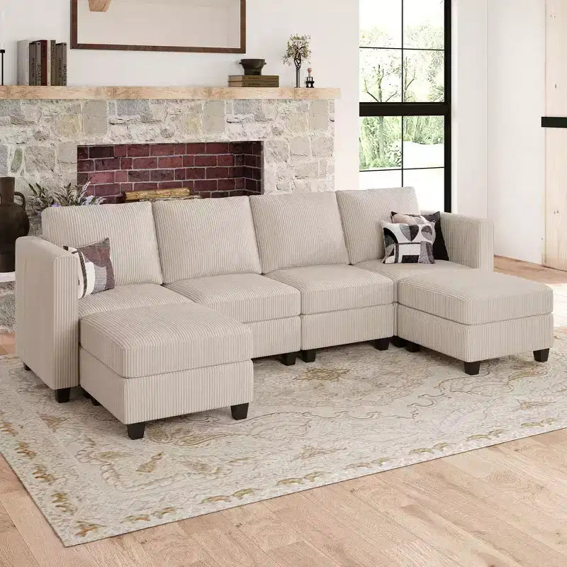 Belffin Modular U Shape Couch with Storage Ottoman Corduroy Sectional Couch with Chaise Convertible Modern Sectional Sofa Couch
