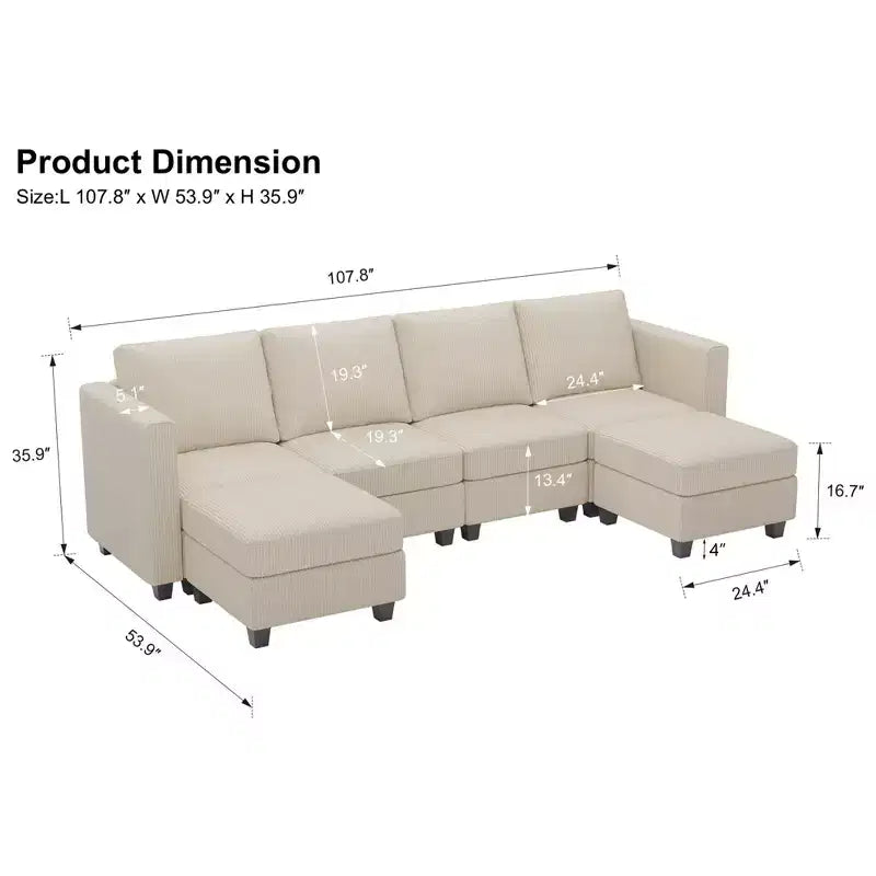 Belffin Modular U Shape Couch with Storage Ottoman Corduroy Sectional Couch with Chaise Convertible Modern Sectional Sofa Couch
