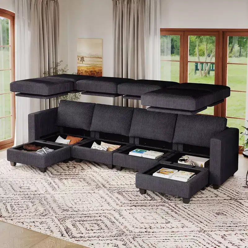Belffin Modular U Shape Couch with Storage Ottoman Corduroy Sectional Couch with Chaise Convertible Modern Sectional Sofa Couch