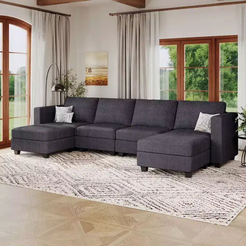 Belffin Modular U Shape Couch with Storage Ottoman Corduroy Sectional Couch with Chaise Convertible Modern Sectional Sofa Couch