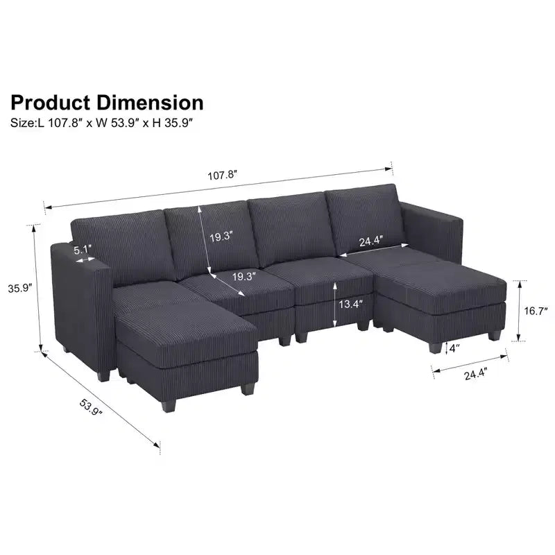 Belffin Modular U Shape Couch with Storage Ottoman Corduroy Sectional Couch with Chaise Convertible Modern Sectional Sofa Couch