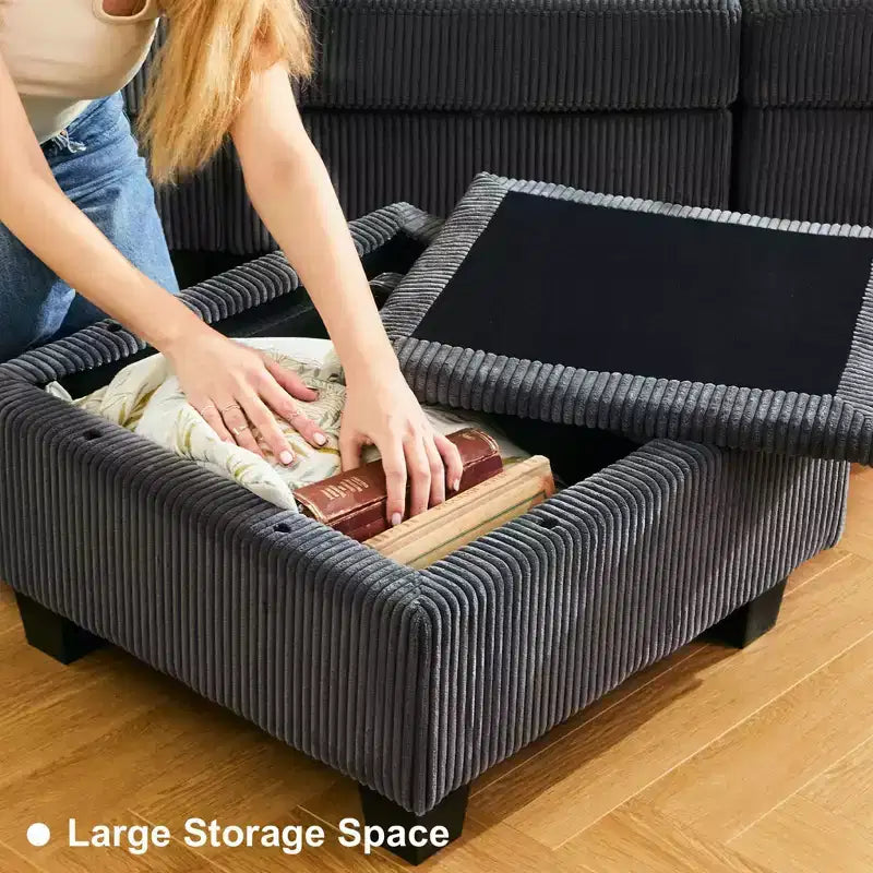 Belffin Modular U Shape Couch with Storage Ottoman Corduroy Sectional Couch with Chaise Convertible Modern Sectional Sofa Couch