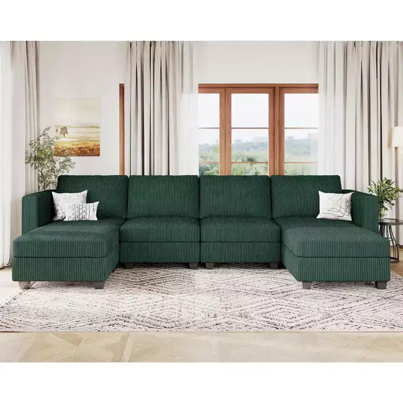 Belffin Modular U Shape Couch with Storage Ottoman Corduroy Sectional Couch with Chaise Convertible Modern Sectional Sofa Couch