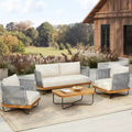 Christopher Knight Home Galen 4 Piece Outdoor Rope Woven Acacia and Iron Frame Upholstered Seating Set