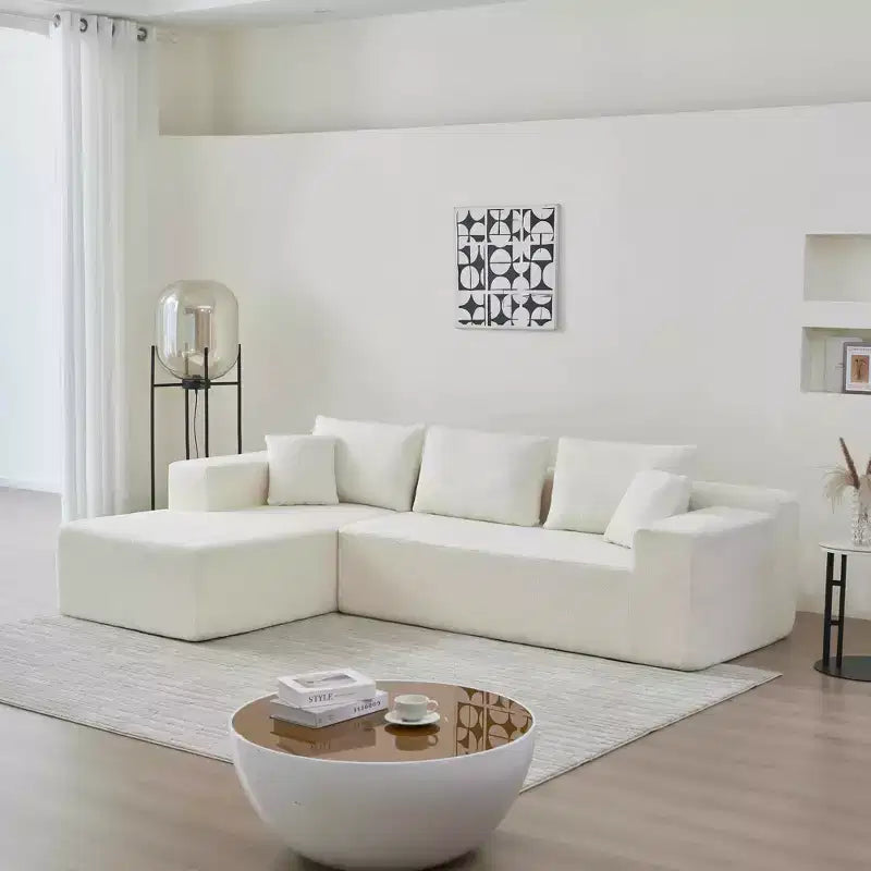 MAYEERTY 104.33 White L-Shaped Sponge Modular Floor Sectional Sofa Cloud Couch for Living Room