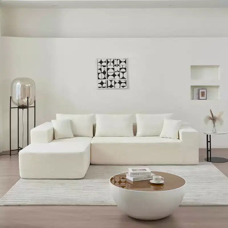 MAYEERTY 104.33 White L-Shaped Sponge Modular Floor Sectional Sofa Cloud Couch for Living Room