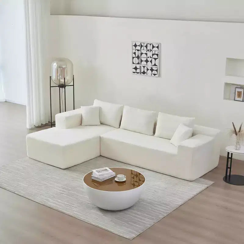 MAYEERTY 104.33 White L-Shaped Sponge Modular Floor Sectional Sofa Cloud Couch for Living Room
