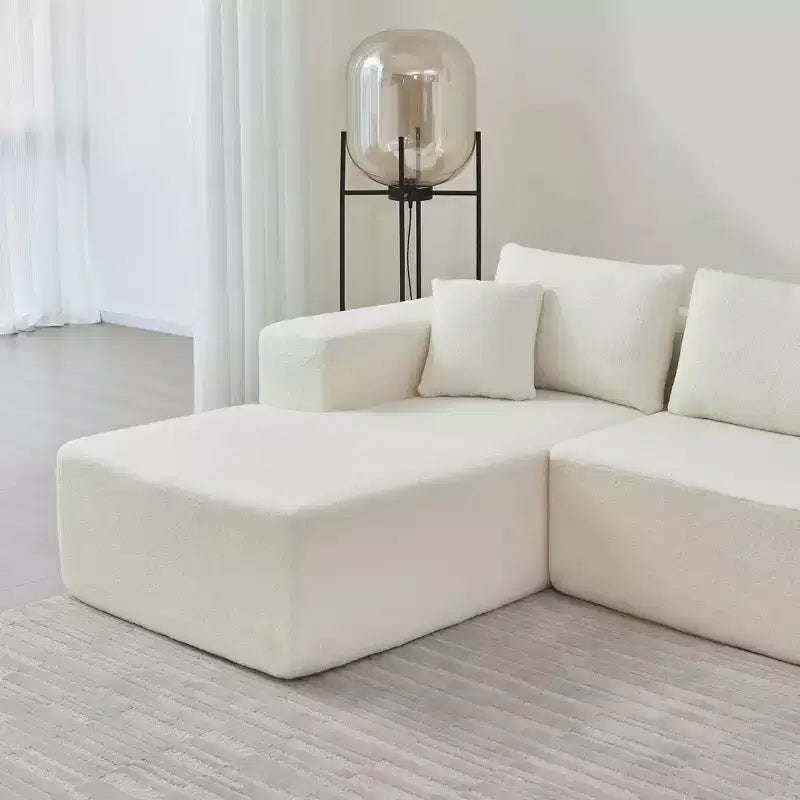 MAYEERTY 104.33 White L-Shaped Sponge Modular Floor Sectional Sofa Cloud Couch for Living Room