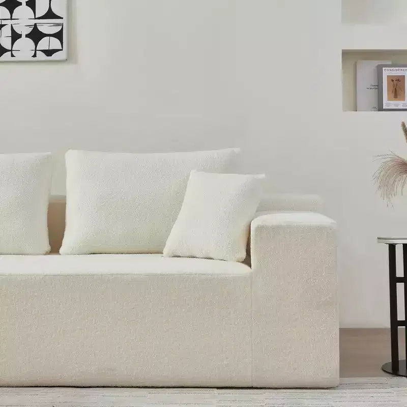 MAYEERTY 104.33 White L-Shaped Sponge Modular Floor Sectional Sofa Cloud Couch for Living Room