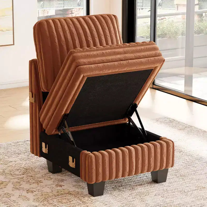 Belffin Plush Corduroy Single Module with Storage for Modular Sectional Sofa