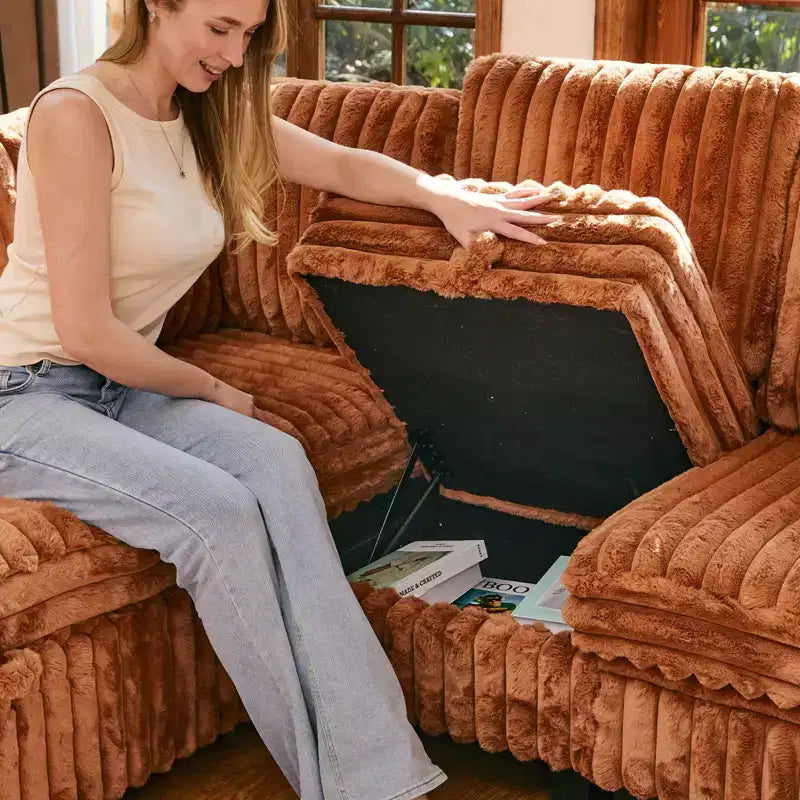 Belffin Plush Corduroy Single Module with Storage for Modular Sectional Sofa