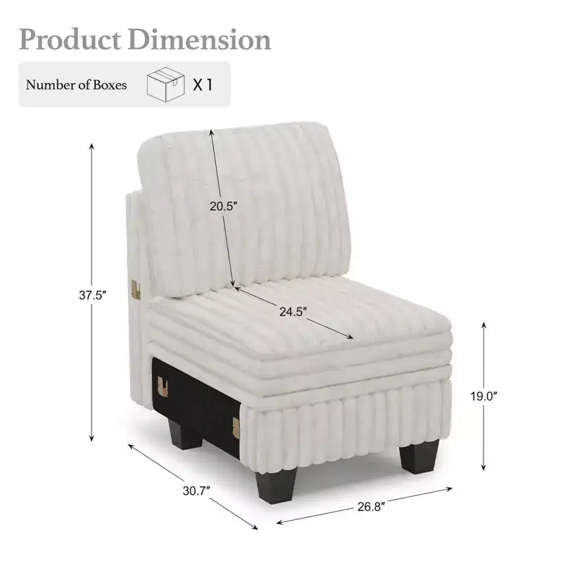 Belffin Plush Corduroy Single Module with Storage for Modular Sectional Sofa