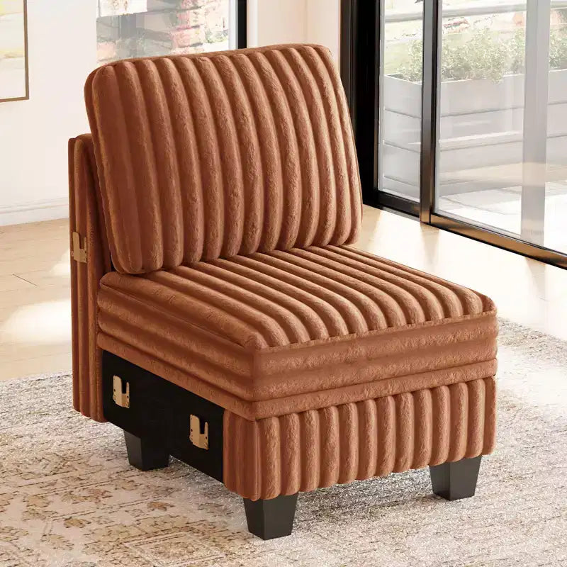 Module individuel Belffin en velours côtelé avec rangement pour canapé sectionnel modulable