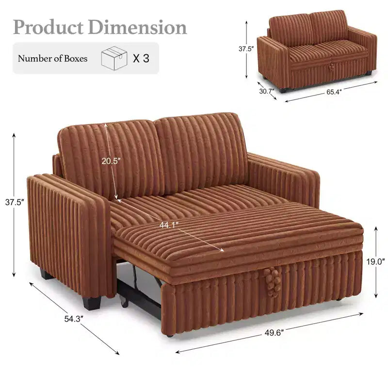 Belffin Corduroy Sectional Sleeper Sofa with Pull Out Bed Modular Sectional Loveseat Sofa Bed for Living Room