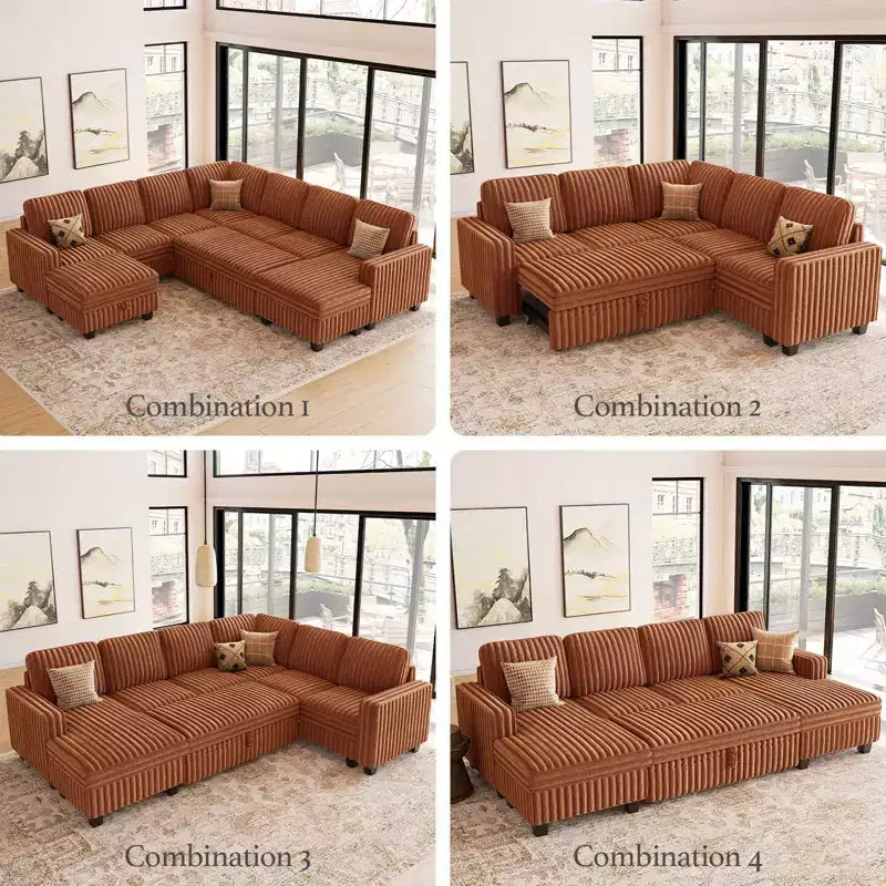 Belffin Corduroy Sectional Sleeper Sofa with Pull Out Bed Modular Sectional Loveseat Sofa Bed for Living Room