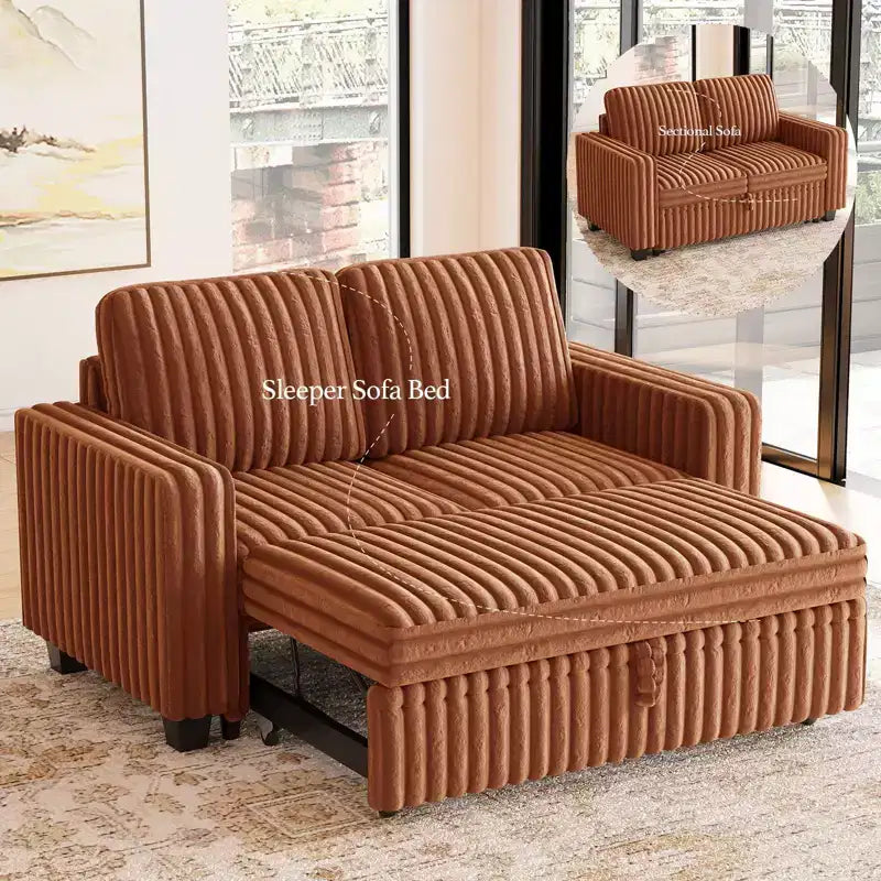 Belffin Corduroy Sectional Sleeper Sofa with Pull Out Bed Modular Sectional Loveseat Sofa Bed for Living Room
