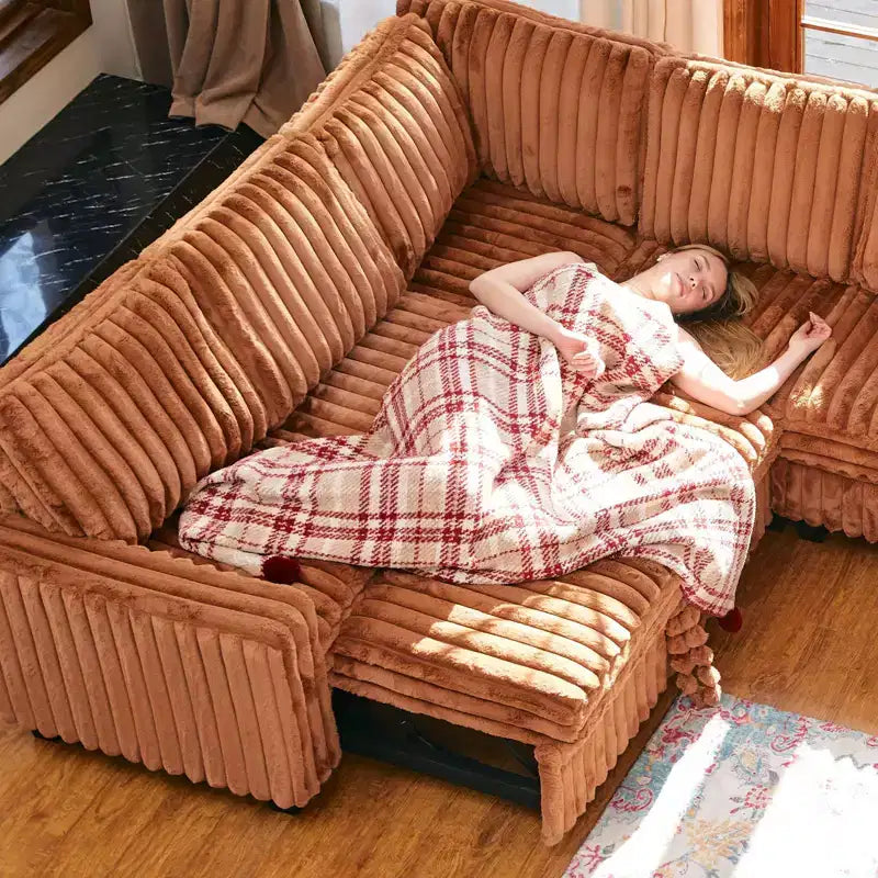 Belffin Corduroy Sectional Sleeper Sofa with Pull Out Bed Modular Sectional Loveseat Sofa Bed for Living Room