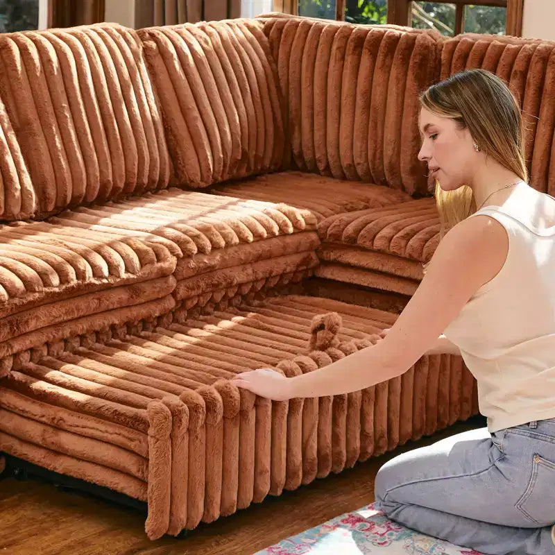 Belffin Corduroy Sectional Sleeper Sofa with Pull Out Bed Modular Sectional Loveseat Sofa Bed for Living Room