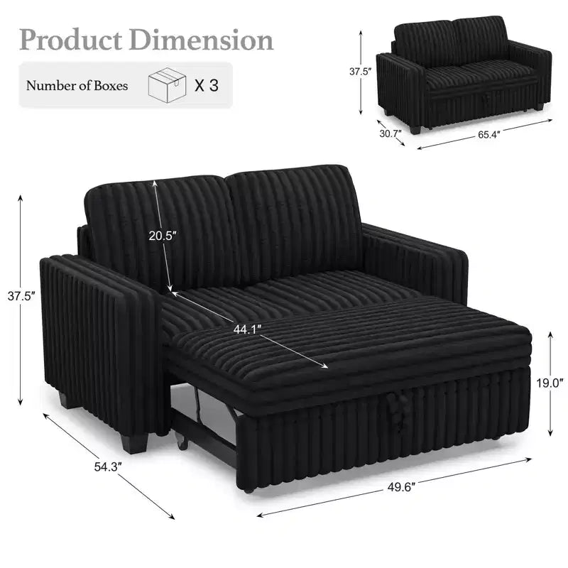Belffin Corduroy Sectional Sleeper Sofa with Pull Out Bed Modular Sectional Loveseat Sofa Bed for Living Room