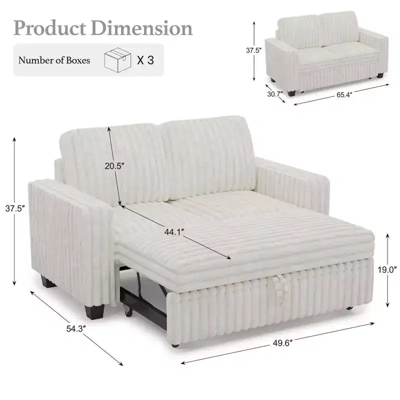Belffin Corduroy Sectional Sleeper Sofa with Pull Out Bed Modular Sectional Loveseat Sofa Bed for Living Room