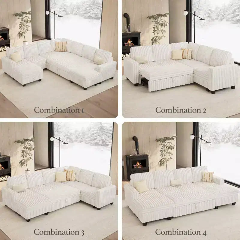 Belffin Corduroy Sectional Sleeper Sofa with Pull Out Bed Modular Sectional Loveseat Sofa Bed for Living Room