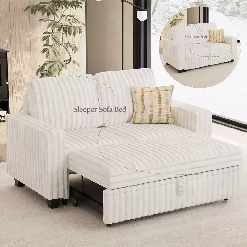 Belffin Corduroy Sectional Sleeper Sofa with Pull Out Bed Modular Sectional Loveseat Sofa Bed for Living Room