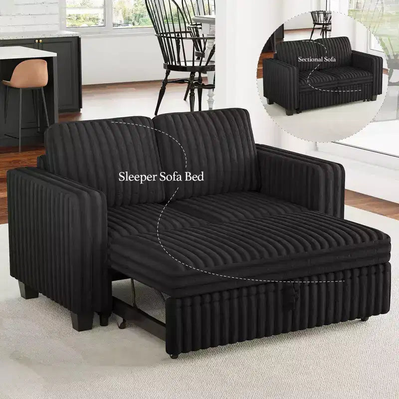 Belffin Corduroy Sectional Sleeper Sofa with Pull Out Bed Modular Sectional Loveseat Sofa Bed for Living Room
