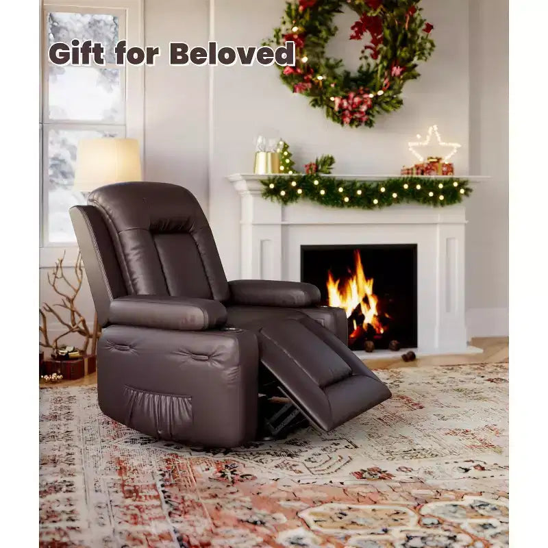 Oversized Power Lift Recliner Chair with Heat & Massage - Faux Leather Recliner, Built-In Storage & Cup Holders