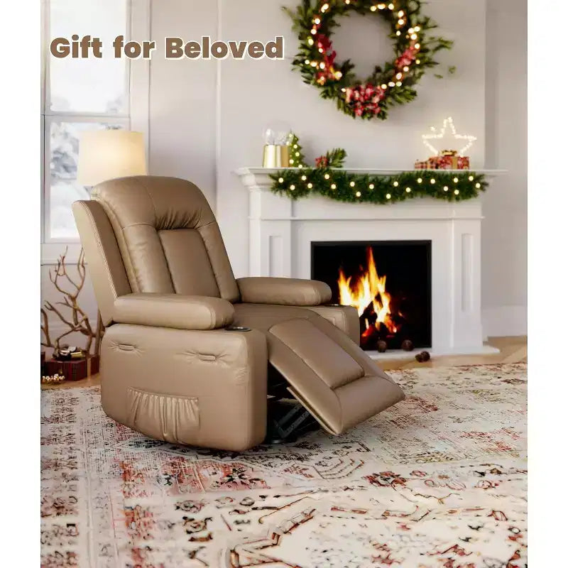 Oversized Power Lift Recliner Chair with Heat & Massage - Faux Leather Recliner, Built-In Storage & Cup Holders