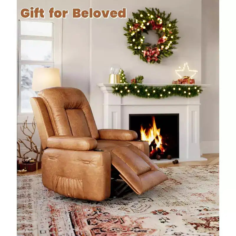 Oversized Power Lift Recliner Chair with Heat & Massage - Faux Leather Recliner, Built-In Storage & Cup Holders