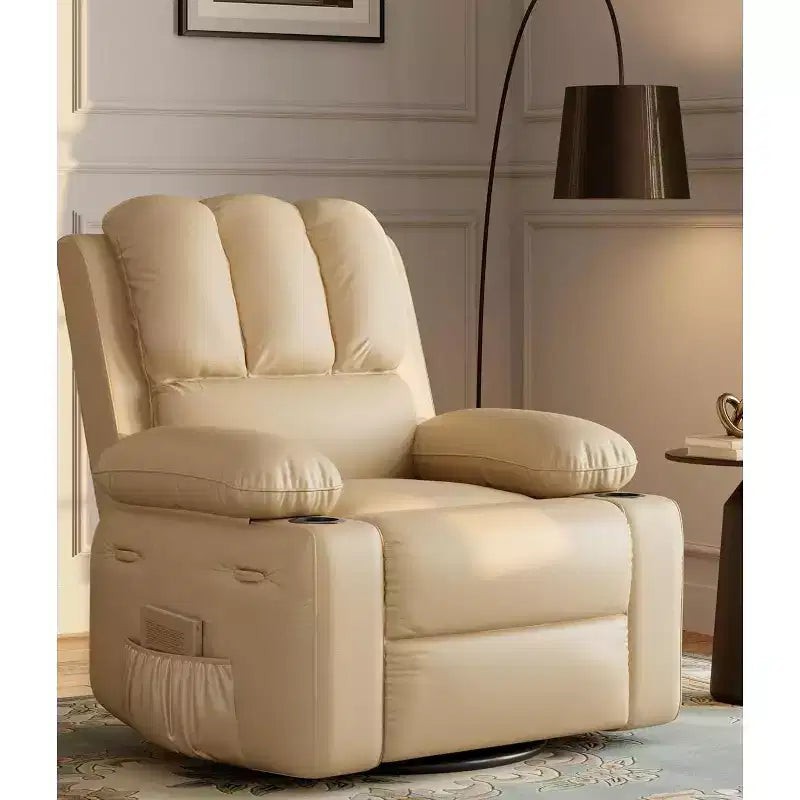 Manual PU Leather Recliner Chair - 26.8 Ergonomic Design with Cup Holders & Storage, for Home Theater, Living Room