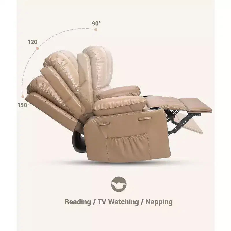 Manual PU Leather Recliner Chair - 26.8 Ergonomic Design with Cup Holders & Storage, for Home Theater, Living Room