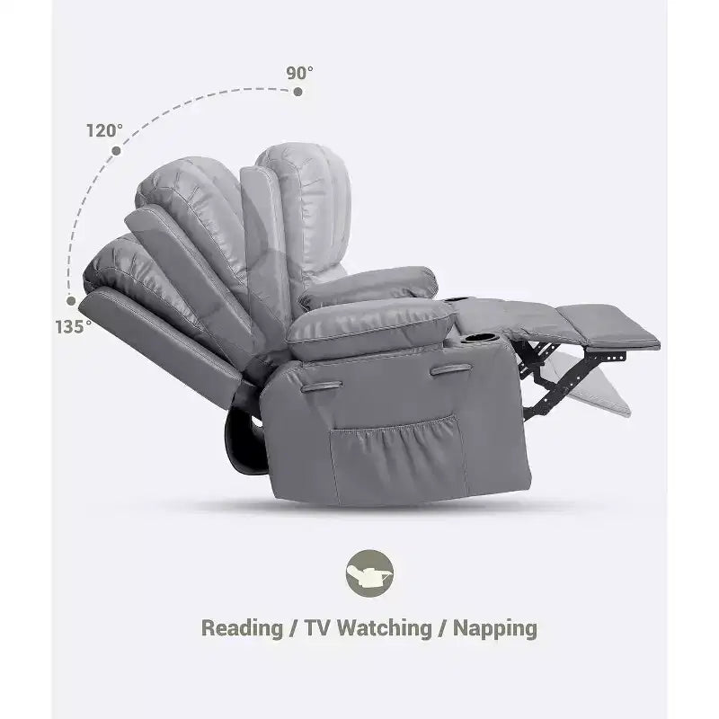 Manual PU Leather Recliner Chair - 26.8 Ergonomic Design with Cup Holders & Storage, for Home Theater, Living Room