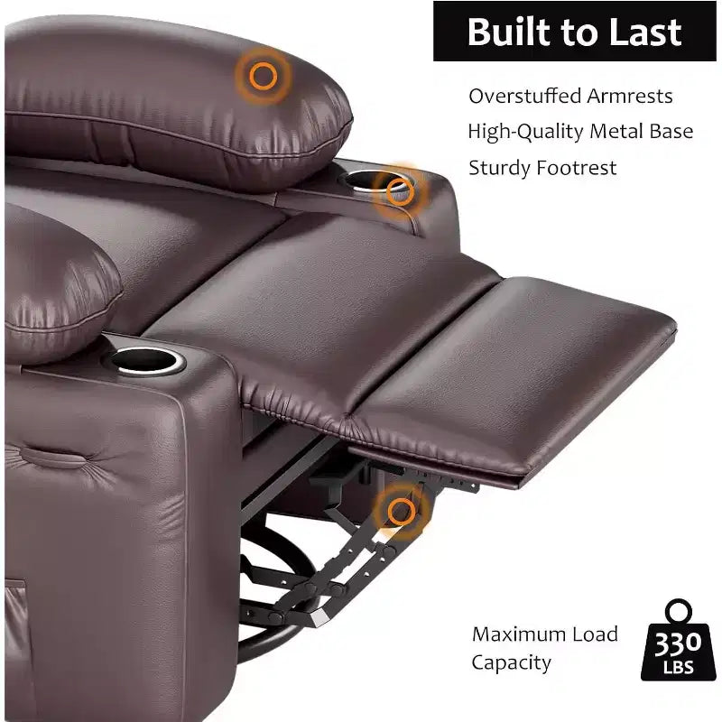 Manual PU Leather Recliner Chair - 26.8 Ergonomic Design with Cup Holders & Storage, for Home Theater, Living Room